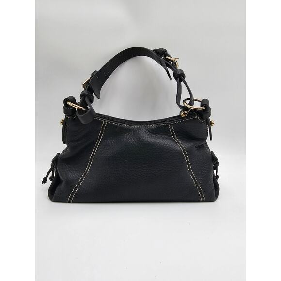 Y2K Dooney & Bourke Black Pebbled Leather Mini East West Slouch Hobo Duck Charm - Picture 2 of 14